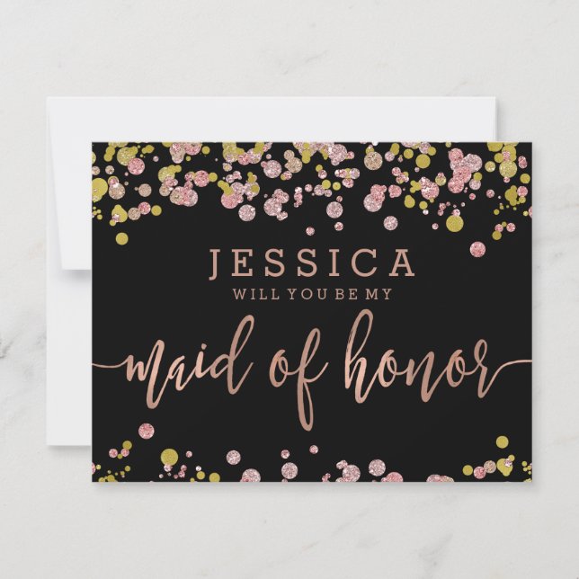 Confetti Rose Gold Will You Be My Maid of Honor Invitation (Front)