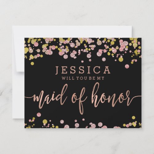 Confetti Rose Gold Will You Be My Maid of Honor Invitation