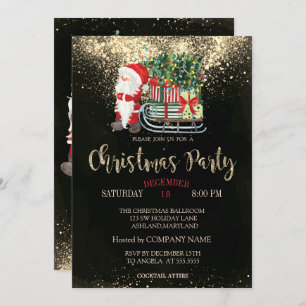 Confetti,Santa Claus,Sleigh Christmas Company Invitation