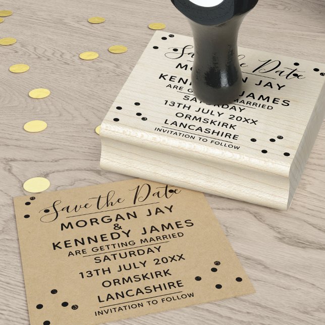 Confetti Save The Date DIY Wedding Rubber Stamp (Just add your wedding details and get stamp happy!)