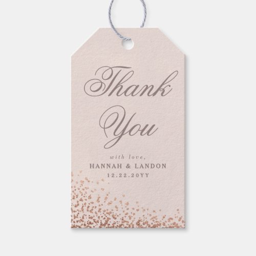 Confetti Shimmer Rose Gold Wedding Gift Tags