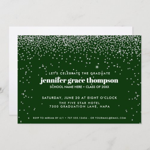 Confetti Silver and Green Photo Graduation Party Invitation