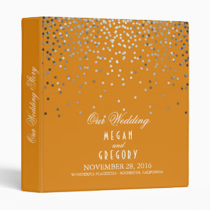 Confetti Silver Dots Elegant Orange Wedding Binder