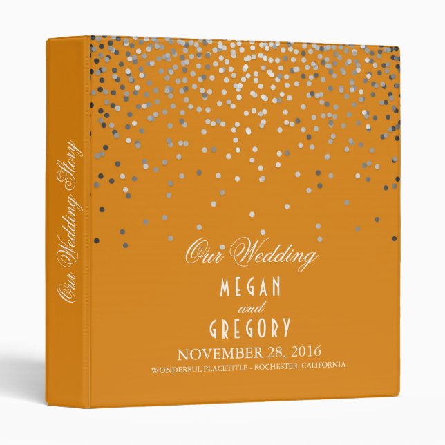 Confetti Silver Dots Elegant Orange Wedding Binder (Front/Spine)