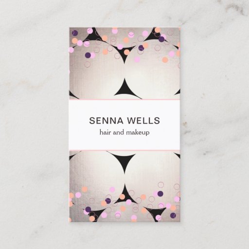 Customizable Confetti &amp; Silver Girly Beauty Salon Stylish Business Card