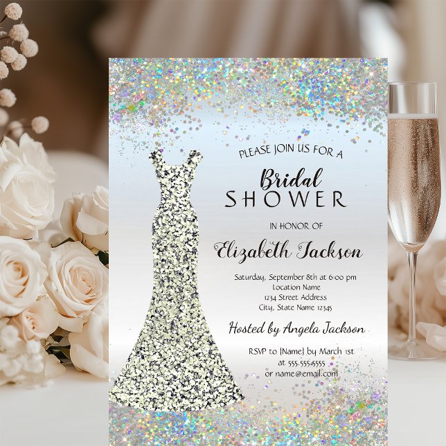 Confetti,Silver Glitter Dress Bridal Shower Invitation (Creator Uploaded)