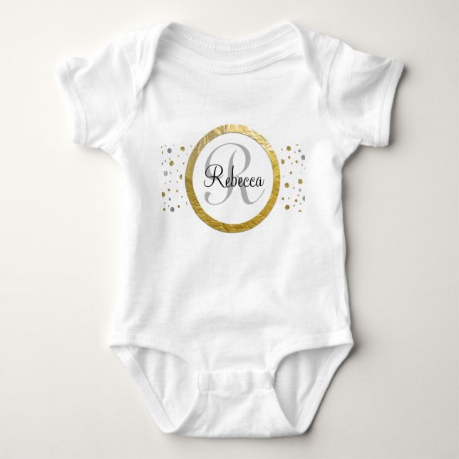 Confetti Silver/Gold Monogram Baby Bodysuit (Front)