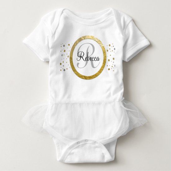 Confetti Silver/Gold Monogram Baby Bodysuit