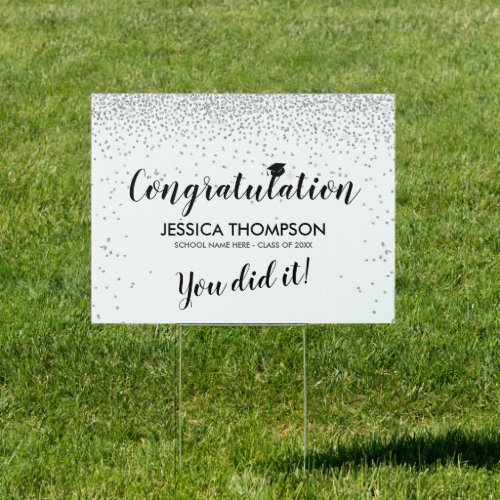 Confetti Silver White Graduation Congratulation Sign