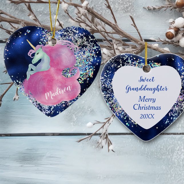 Confetti Sky Pink Unicorn Granddaughter Ceramic Ornament (Creator Uploaded)