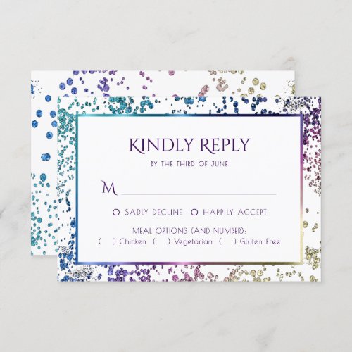 Confetti Sparkle  Colorful Diamond Dust Entree RSVP Card