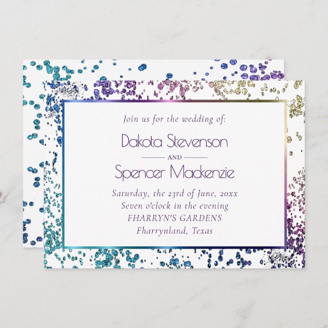 Confetti Sparkle | Colorful Diamond Dust Wedding Invitation (Front/Back)