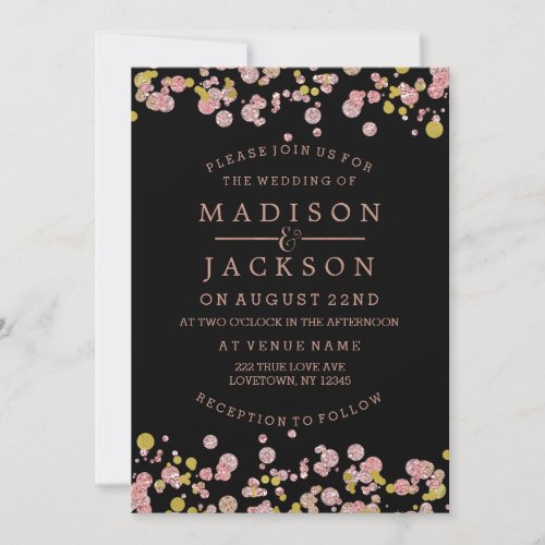 Confetti Sparkle Rose Gold Wedding Invitations