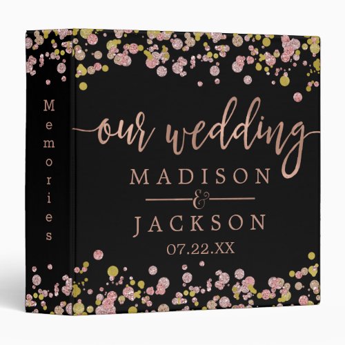 Confetti Sparkle Rose Gold Wedding Photo Album 3 Ring Binder