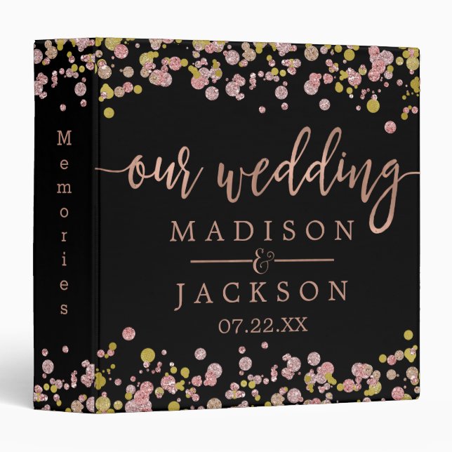 Confetti Sparkle Rose Gold Wedding Photo Album 3 Ring Binder (Front/Spine)