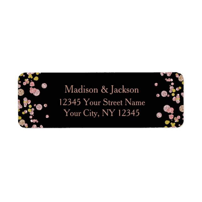 Confetti Sparkle Rose Gold Wedding Return Address Label (Front)