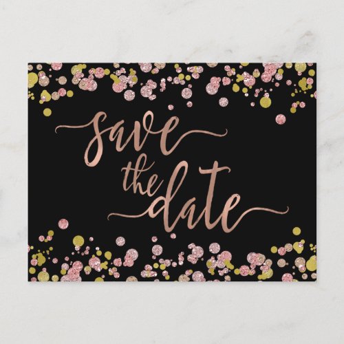 Confetti Sparkle Rose Gold Wedding Save the Date Announcement Postcard