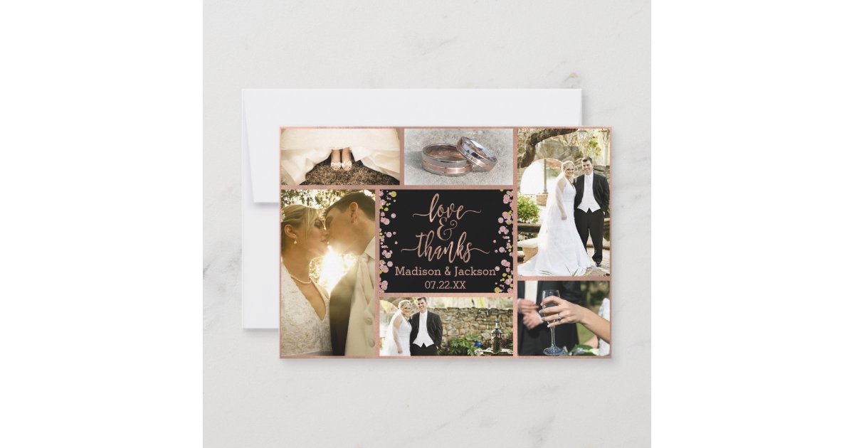 Confetti Sparkle Rose Gold Wedding Thank You Photo Card | Zazzle
