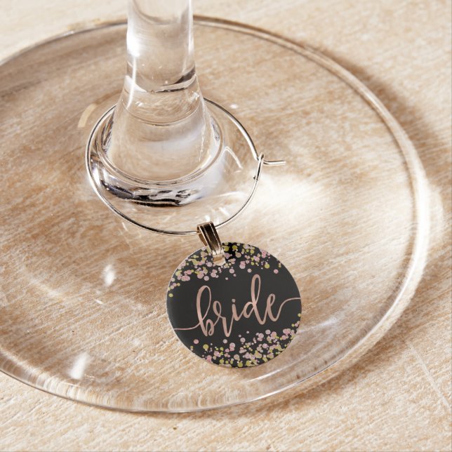 Confetti Sparkle Shine Rose Gold Wedding Bride Wine Glass Charm (In Situ)