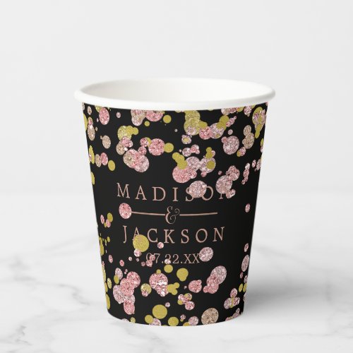 Confetti Sparkle Shine Rose Gold Wedding Monogram Paper Cups