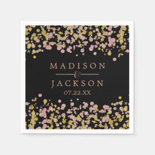 Confetti Sparkle Shine Rose Gold Wedding Monogram Paper Napkins