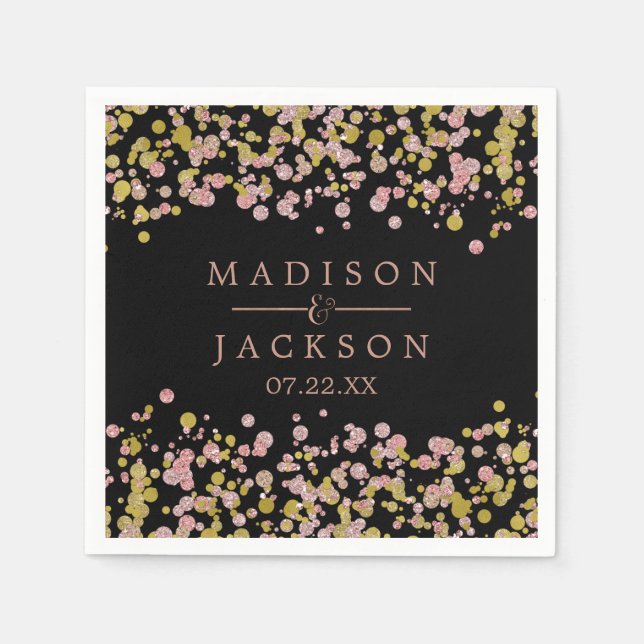 Confetti Sparkle Shine Rose Gold Wedding Monogram Paper Napkins (Front)