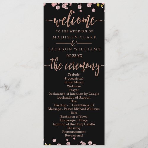 Confetti Sparkle Shine Rose Gold Wedding Program