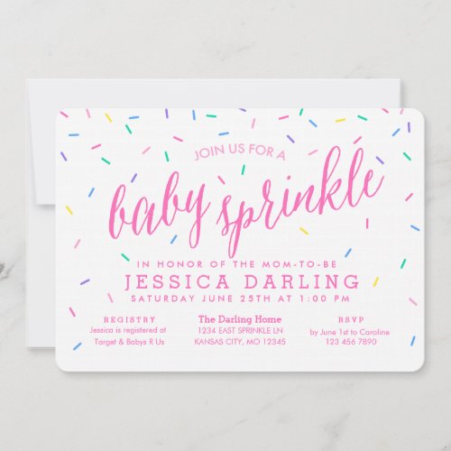 Confetti Sprinkles Baby Sprinkle Invitations pink