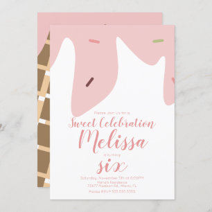 Confetti Sprinkles Dripping Ice Cream Cone Pattern Invitation