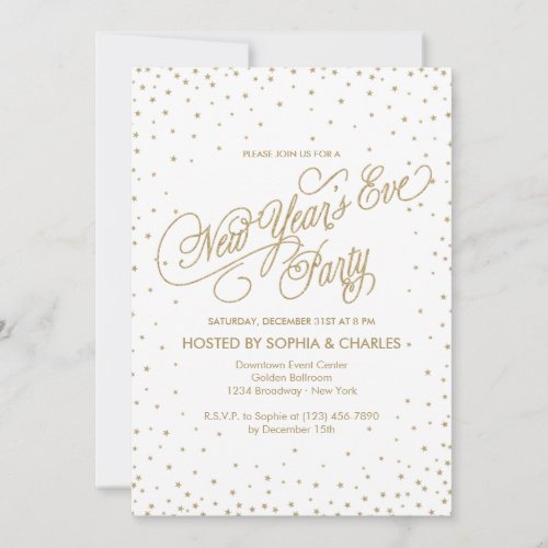 Confetti Stars Gold Glitter New Years Eve Party Invitation