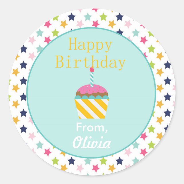 Confetti Stars Personalized Birthday Sticker (Front)