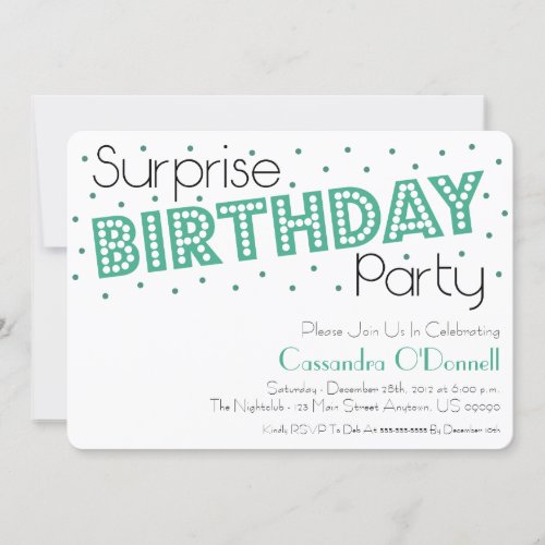 Confetti Surprise Birthday Party Invites Green