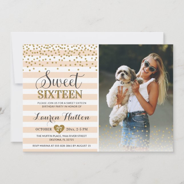 Confetti Sweet Sixteen 16th Birthday Party Photo Invitation (Front)