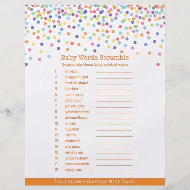 Confetti Theme Baby Shower Game Flyer