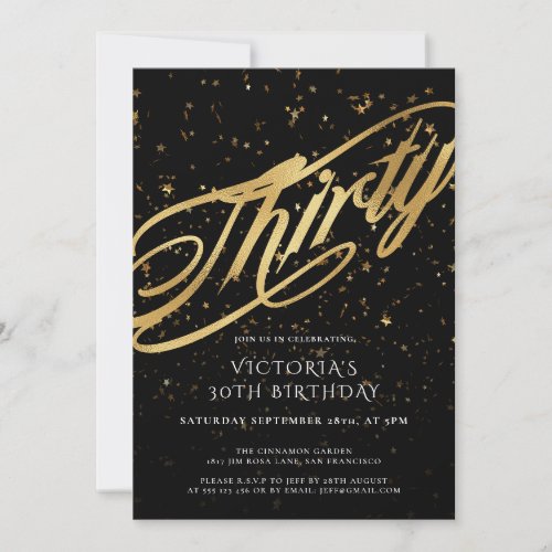 Confetti Thirty 30th Birthday Black Gold Faux Foil