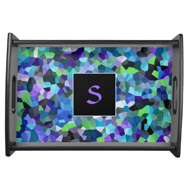 Confetti Violet Blues Monogrammed Serving Tray (Front)