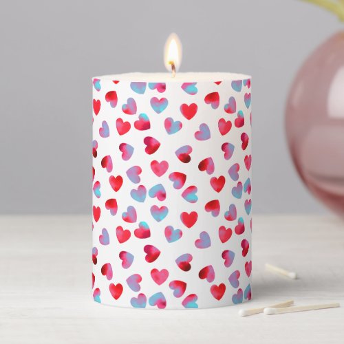 Confetti Watercolor Hearts III Pillar Candle