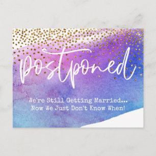 Confetti & Watercolor Postponed Wedding Notice Postcard