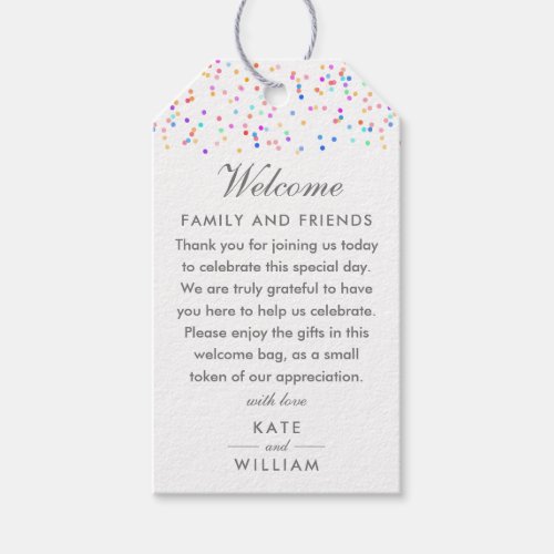 Confetti Wedding Favor Welcome Basket Bag Gift Tags