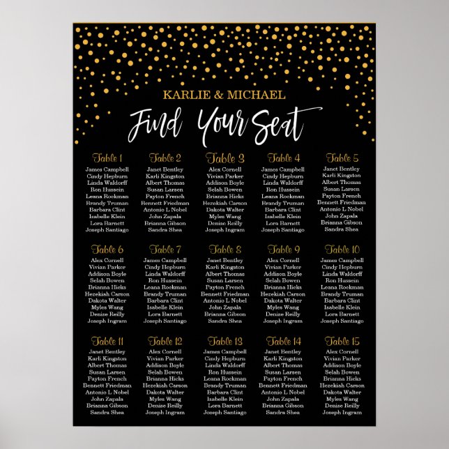 Confetti Wedding Seating Chart, Editable Color Poster (Front)