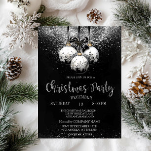 Confetti,White Black Balls Christmas Company Invitation
