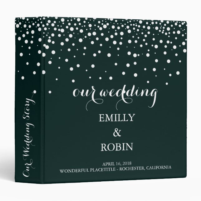 Confetti White Dots Elegant Navy Blue Wedding 3 Ring Binder (Front/Spine)
