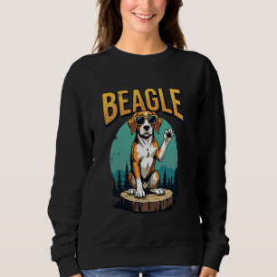 Confident Beagle on Tree Stump with Retro Style Sweatshirt