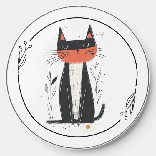 Confident Cat Illustration Wireless Charger (Front)