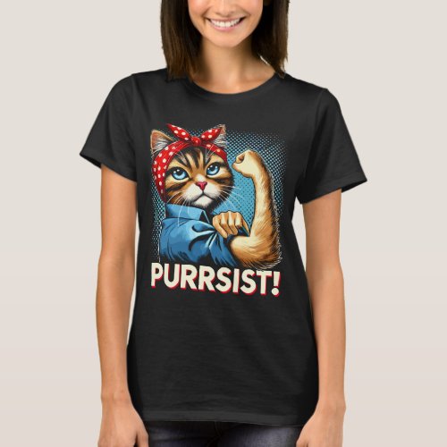 Confident Cat PURRSIST Retro Design T_Shirt