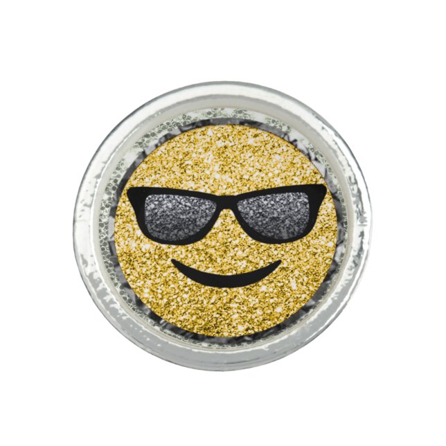 *~* CONFIDENT  Emoji AP40 Gold Glitter   Ring (Front)