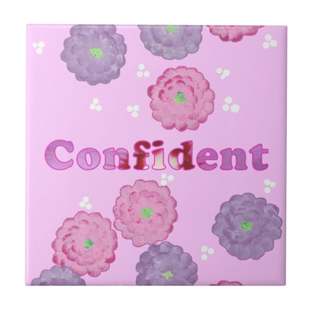 Confident, Floral Pink Affirmation Tiles (Front)