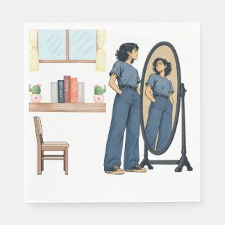 Confident Girl Mirror Reflection - Anime & Comic S Napkins