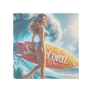 Confident Surfer Girl Walking Beach Waves Art