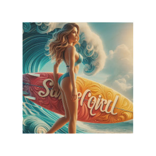 Confident Surfer Girl Walking Beach Waves Art